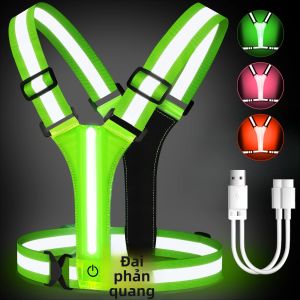 Áo Phản Quang Nhẹ Có Thể Điều Chỉnh Dành Cho Đi Bộ Ban Đêm Ngoài Trời Thiết Bị An Toàn Áo Chạy Bộ Chống Nước Với Dây Đai An Toàn Khi Đạp Xe Dành Cho Nam Giới