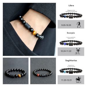 C.three. Constellation Zodiac Bracelet Mens Natural Stone Bead Couple Bracelet Ladies Friend Couple Gift A
