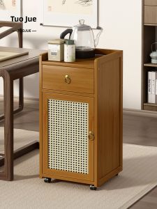 New Chinese Style Small Portable Tea Table Non-Solid Wood Living Room Bamboo Finish Tea Desk with Side Water Cabinet
