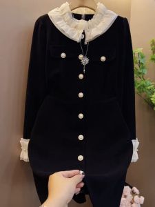 Váy Dài Tay Thanh Lịch Cho Phụ Nữ Béo Mùa Thu Đông Phong Cách Công Sở Cổ Tròn Dáng Chữ a Cắt May Ba Chiều