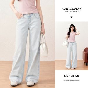 spao | Light Blue Wide Leg Thin Loose Straight Long Pants