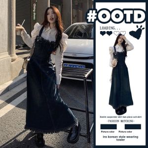 YUEZHONGWEI | Youthful and Stylish Casual Denim Pinafore Dress Set