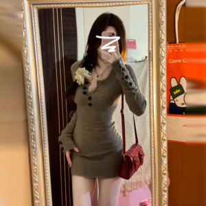BIFEIMENG | Autumn Grey Long Sleeve Dress