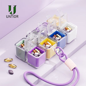 UNTIOR Pill Organizer Magnetic 8 Compartments with Lanyard Portable Travel Medicine Holder for Vitamins Small Pocket Tablet Case
