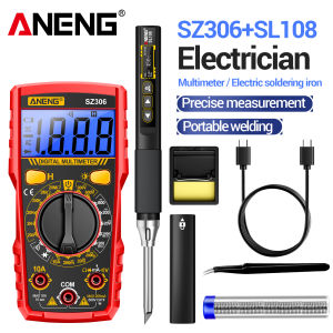 ANENG | ANENG SL108 temperature adjustable soldering iron+SZ306 digital multimeter voltage current resistor NCV maintenance combination