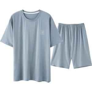 THREEGUN | Three Gun Mens Summer New Style Breathable Modal Ice Silk Short Sleeve Sleepwear Soft Home Clothes Set Comfortable Casual Wear
