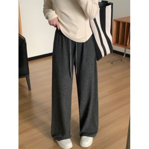 Small Size Womens Casual Pants High Waist Drape Loose Sports Grey Cotton Wide Leg Pants Female Customers Comfortable Trousers