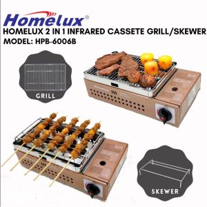 Homelux Portable Gas Stove Infrared Cassette Grill BBQ “HPB-6006B” { PORTABLE } HPB-6006B HOMELUX High Quality Portable BBQ Stove / Portable Grill Stove 2 in 1 Infrared Cassette Grill and Skewer / Skewer Stove