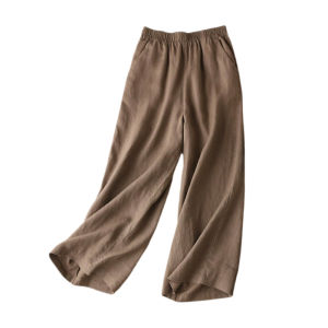 กางเกงทรงตรงขาบาน Pure ผ้าลินิน รุ่น กางเกง ผู้หญิง เอวยืดหยุ่น ผูกเชือกยาวเจ็ดฟุต ฤดูร้อน กางเกงลำลอง ทรงตรงขาเรียว หลวม ทรงเข้ารูปสำหรับสุภาพสตรี กางเกงขายาว
