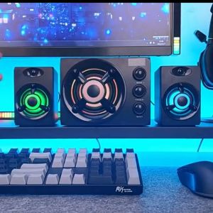 Computer Speaker with Colorfull Breathing Light USB Powered3.5mm Inputs Stereo Audio with LED Atmosphere Light2.1Channe Stereo