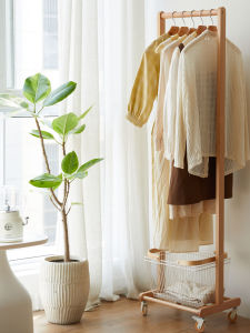 Moveable Wooden Coat Rack Dirty Clothes Storage