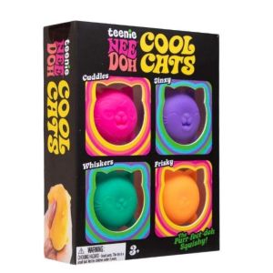 Schylling | 4Pcs Cool Cats Squishy Toy Set Soft Squeeze Stress Balls with Rainbow Cat Box Sensory Fidget Decompression Toy for Gift