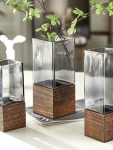 New Chinese Style Grey Wooden Flower Vase Decorative Piece for Fresh And Dried Flowers Hotels And Homestays Rustic Decor