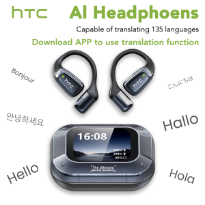 【AI Translator Earbuds】HTC NE25 Bluetooth Earphones LCD Touch Screen Sport Wireless Headphones Long Life with HD Mic