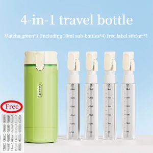 2Pcs 4‑in‑1 Travel Pump Bottle Leak‑Proof Refillable Portable Silicone Squeeze Container Shampoo Body Wash Lotion Liquid Storage Bottle for Vacation Trip