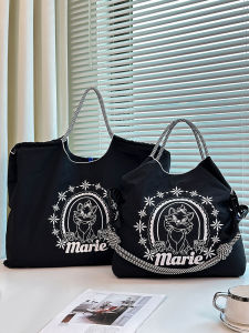 กระเป๋าผ้าแคนวาสผ้าใบผ้าลายปักสีเขียวสดใส กระเป๋าเดินทางสะพายไหล่ข้างเดียว กระเป๋าช้อปปิ้ง กระเป๋า Mary Cat กระเป๋าสะพายลำลอง