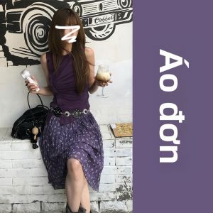 QINWEIYU | Đầm Dây Hoa Tím Kiểu Retro Kích Thước Nhỏ