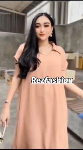 Daster Fuji Midi Crinkle Airflow ld 120 l Homedres wanita kekinian l Dress Midi Kerah Fashion