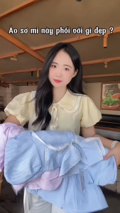 Áo Babydoll Tiểu Thư Nhẹ Nhàng Cổ Bèo Hai Lớp Áo Sơ Mi Dáng Babydoll Cộc Tay Lucky Clothing 6777