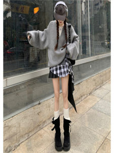 Váy Ngắn Kẻ Caro Màu Xám Nặng Nề Mùa Xuân Hè Mới Không Đối Xứng Váy Nửa Thân May Liền Màu Trơn Cao Cấp Váy Ngắn Chữ a