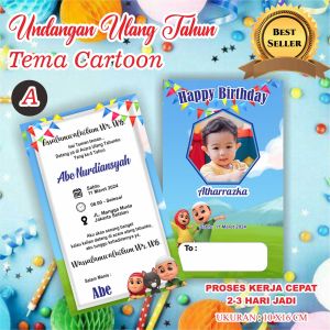 50 Pcs Undangan Ulang Tahun 1 Lembar Tema Cartoon