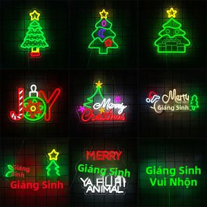 Đèn LED Sống Động Merry Christmas Neon Sign Trang Trí Tường USB Powered Christmas Tree Light Up Sign Cho Trang Trí Tiệc