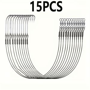 15Pcs High-Quality Steel Fishing Hooks - Long Shank Durable Black Lead Line with OShaughnessy Forged Hooks Suitable for Surf and Saltwater Fishing