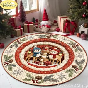 Ice Cave Santa Train Floor Mat Non-Slip Indoor Decorative Rug for Living Room Sofa Christmas Home Decor Holiday Party Supply