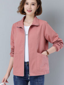 Casual Short Jacket Womens Spring Autumn New Style Middle-aged Loose Large Size Windbreaker Commute Style Zipper Pocket