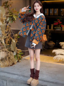Stylish Warm Short Floral Jacket Womens Fashion Loose Top Beautiful French Style Winter 2024 New Arrival Outerwear