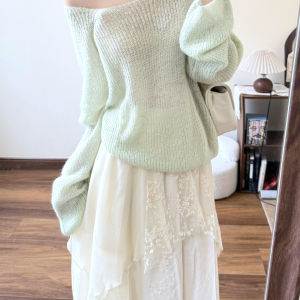 XUECAIQI | French Style Spring Set Outfit Square Neck Knitted Top Lace Irregular Skirt