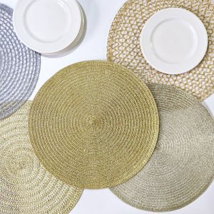 6 Pieces Christmas Metallic Woven Spiral Table Placemats 15 Inches Round Non-Slip Dining & Kitchen Table Mats