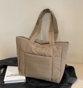 New Ins Style Cotton Tote Bag Casual Lightweight Solid Color Commuter Bag Soft Handle Single Shoulder Bag Nylon Material Zipper Closure