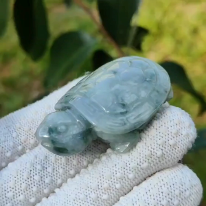 Exquisite Light Green Jadeite Jade Turtle with Intricate Carvings and Longevity Symbolism [Gift Box Included] (Sku: hand16)