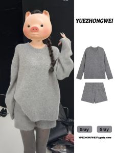 YUEZHONGWEI | Winter Fashion Set - Korean Style Cashmere Sweater and Knit Shorts