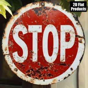 CIFbuy | Vintage Metal Wall Decor Round Stop Sign Aluminum 2D Flat Retro Home Bar Kitchen Living Room Art