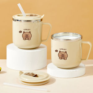 316 Stainless Steel Thermos Mug For Kids Capybara Portable Leak-proof Double Wall Insulated Milk Coffee Cup With Straw&Handle