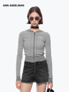 ANN ANDELMAN | Autumn Grey Striped Hooded Knitted Cardigan