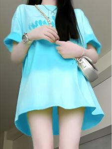 Loose Mid-Length Short-Sleeve Womens T-Shirt Summer Dopaamine Outfit Large Version Bottomless Korean Style Cotton Blend