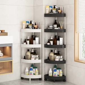 Fashion Rack Multi-Layer Transparent Bathroom Shelf Washbasin Storage Trolley Easy-Move Corner Space-Saving Toilet Rack