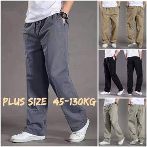 【Plus Size】Men Oversized Loose Straight Cargo Solid Color Pants