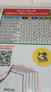 Pola Jiplak Kemeja Anak Usia 2~12 Tahun