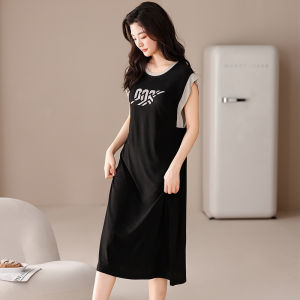 Miiow | Cat Woman Summer Ice Silk Thin Casual Sleeveless Nightgown Home Clothes Women Breathable Dress Polyester Fiber Spandex Round Neck