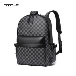 OTOHE กระเป๋าเป้สะพายหลังสำหรับเดินทางกระเป๋าเป้สะพายหลังสำหรับกระเป๋าเป้สะพายหลังกันน้ำการออกแบบลวดลายตารางกระเป๋าสะพาย PU แบคแพ็คของผู้ชายแฟชั่นกระเป๋านักเรียนแฟชั่นตารางเดินทางสำหรับธุรกิจการเรียน