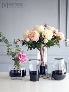 กระถางแก้วสีดำขาวสไตล์ยูโรปขนาดใหญ่ กระถางดอกไม้ตกแต่งห้องนอนสำหรับตกแต่งบ้าน สไตล์ยุโรป สไตล์นอร์ดิก กระถางดอกไม้สำหรับงานแต่งงาน