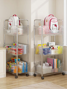 Acrylic Mobile Storage Rack Childrens Study Desk Side Organizer Bag Rack Wheel Mounted Learning Bookshelf Simple Assembly
