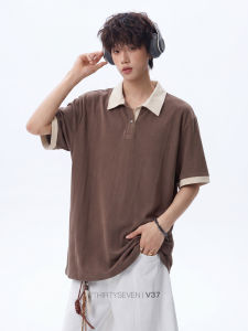 V37 | Color Block Linen Polo Shirt Men Youth Loose