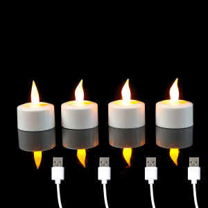 1/2/3/4 Pieces Yellow Light LED Candles With USB ChargeFlameless Decorative Wedding Christmas Rechargeable Tea Lights