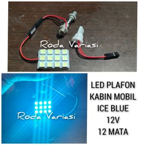 Lampu LED Plafon Kabin Mobil Interior 12V 12 Mata Cahaya Ice Blue