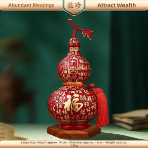 WEIZHEN | Wealth Luck Yellow Copper Large Size Red Decorated Calabash Ornaments